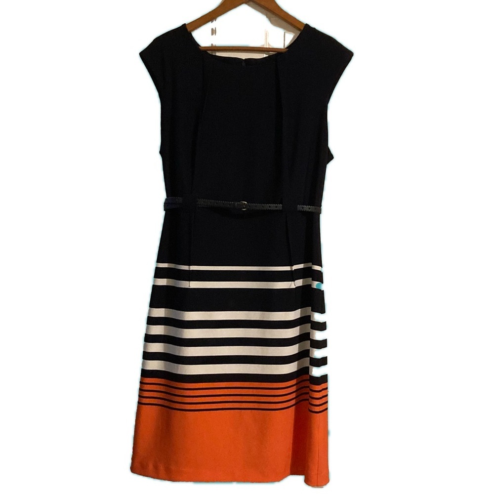 ILE New York navy/coral striped dress. Like new. Size 16